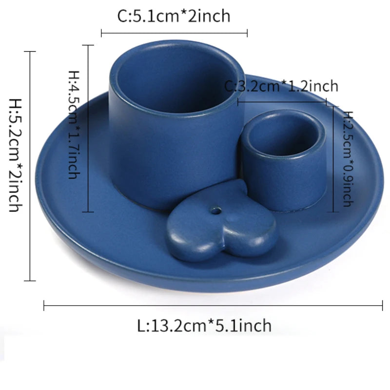 Les dimensions du brûleur d’encens en céramique bleu 4-en-1 pour diffusion de parfum et ambiance zen - boutique Les Rituels d'Isabelle