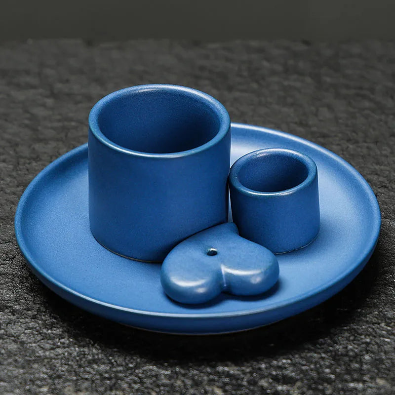 Brûleurs d’encens en céramique 4-en-1 pour diffusion de parfum et ambiance zen bleu - boutique Les Rituels d'Isabelle