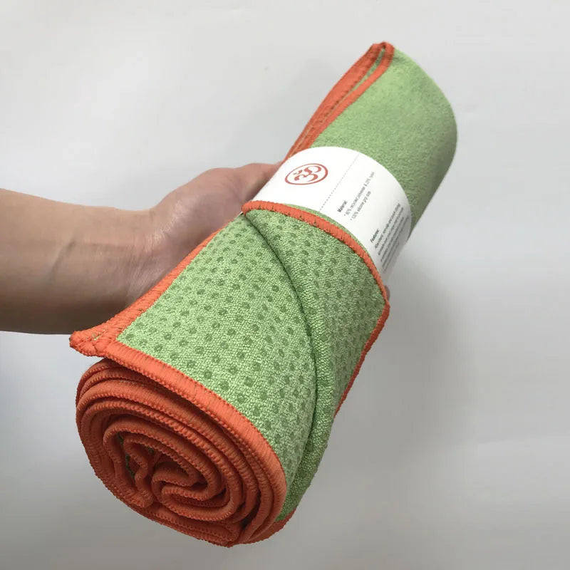 Tapis de yoga antidérapant portable microfibre  vert lime et orange - Les Rituels d'Isabelle