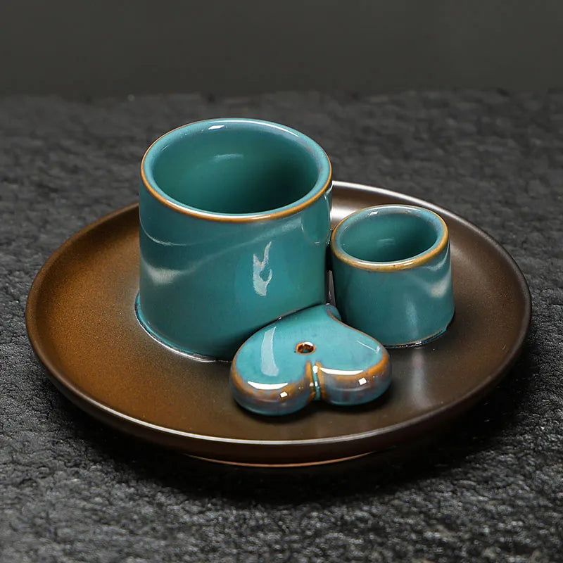 Brûleur d’encens en céramique 4-en-1 pour diffusion de parfum et ambiance zen vert et brun- boutique Les Rituels d'Isabelle