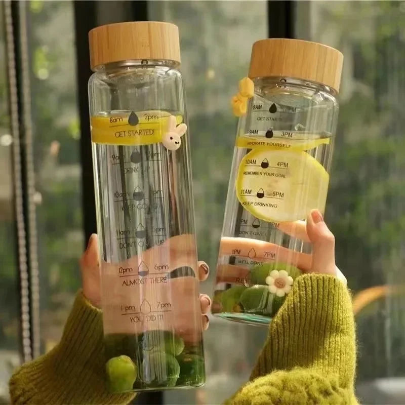 Bouteille en verre borosilicate 1000 ml avec infuseur et couvercle en bambou