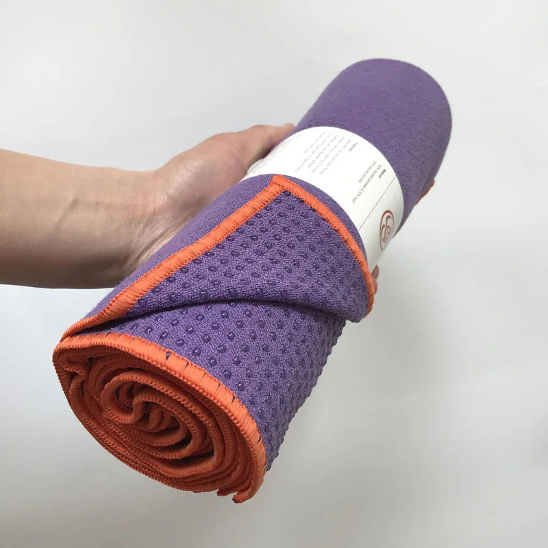 Tapis de yoga antidérapant portable microfibre  mauve et orange - Les Rituels d'Isabelle
