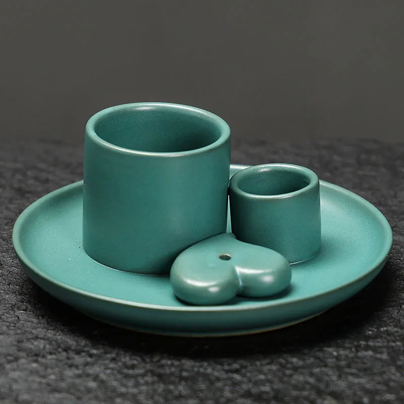 Brûleur d’encens en céramique 4-en-1 pour diffusion de parfum et ambiance zen- vert - boutique Les Rituels d'Isabelle