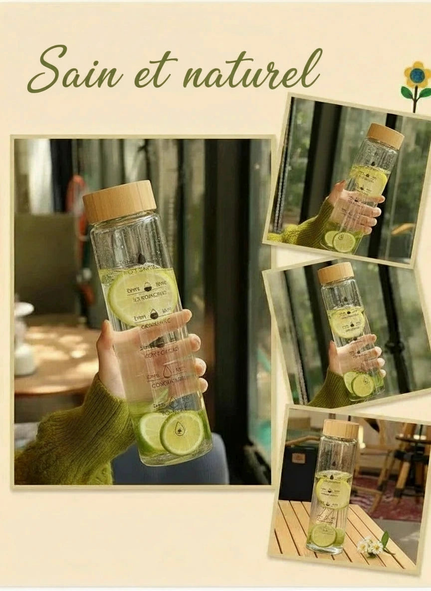 Bouteille en verre borosilicate 1000 ml avec infuseur et couvercle en bambou