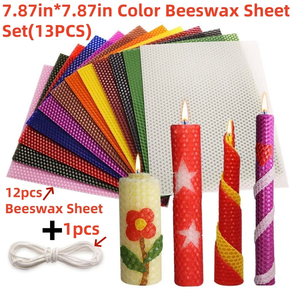 Rouleaux de Bougies en Feuille de Cire d’Abeille Colorée – Ensemble de 13 pièces (20x20 cm)